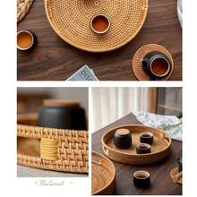 Juego de comedor/té de ratán tejido natural - Bandeja de servir de una sola pieza de ratán con asa, adecuada para cocina, comedor y ceremonia del té. Excelente para sostener tazas de té, frutas frescas, panes y aperitivos. - Naranja - Ver 8