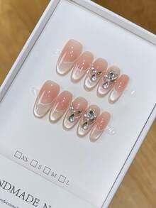 Powder Blusher French Cat's Eye Nail Art Press Nail With Flash Drill