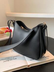 1个黑色PU皮革单肩包，时尚简约设计，适合女性日常出行 - 黑色 - 查看 6