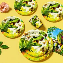 Dinosaur Disposable Plates, Napkins, Cups - One-Time Party Supplies Set, Fits 25 Guests, Disposable Paper Plates Suitable For Birthday, Wedding, Theme Party, Family Picnic - Multicolor - View 4