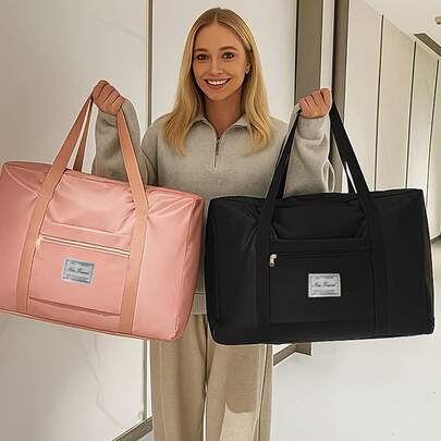 1pc Foldable Multi-Functional Travel Bag - Large Capacity Handbag, 15"X20.5", Student Carry-On Bag, Outdoor Sports Organizer Bag, Yoga Shoulder Bag, Suitable For Travel, Outdoor Fitness, Outdoor Activities, Friend Gifts, Travel Essentials, Long-Distance Travel Necessities, Travel Supplies, Comes With 1 Random Color Bag Charm