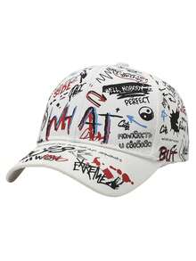 1 Peça Boné de Beisebol Estilo Grafite Unissex, Impressão de Letras de Moda de Rua, Ajustável, Adequado para Viagens e Férias ao Ar Livre, Branco, Preto - Multicolorido - Visão 8