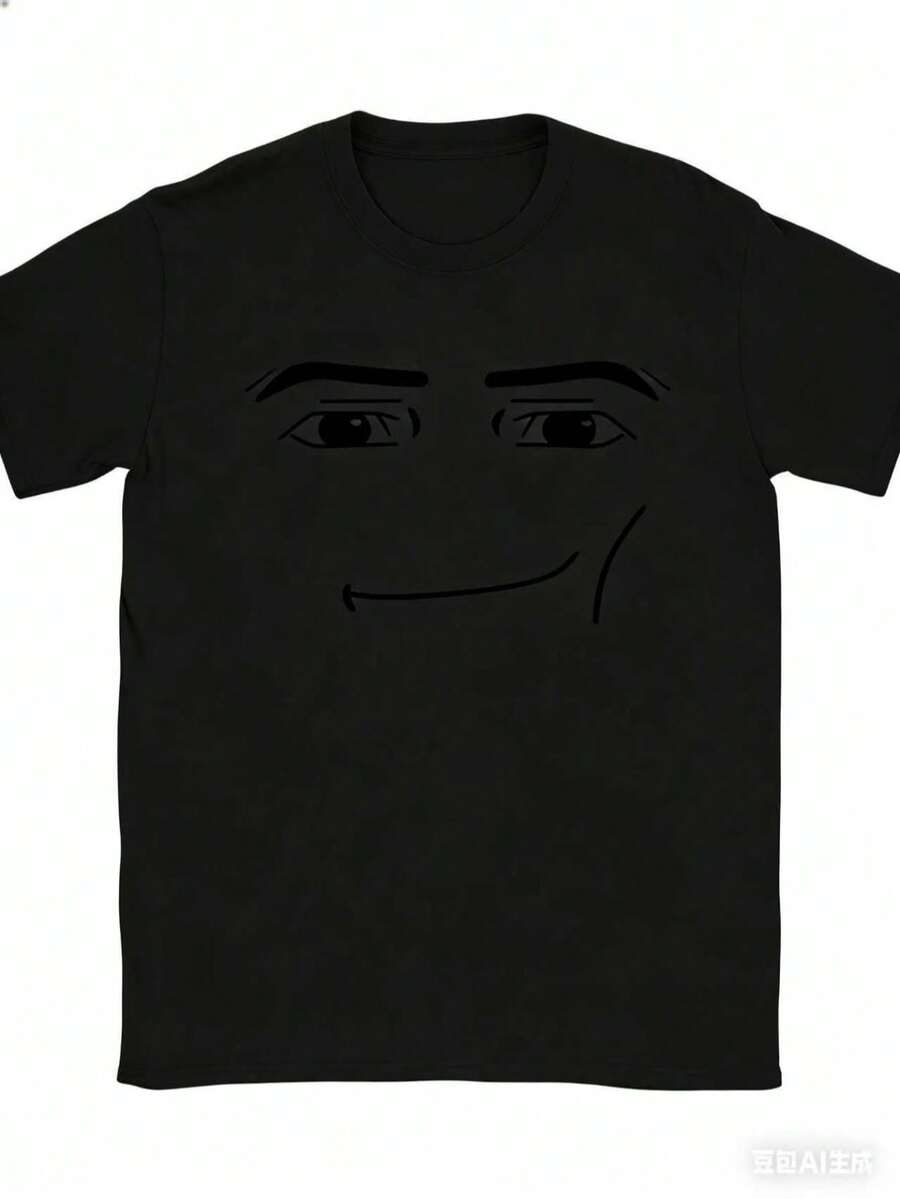 180Gpure CottonAnime Robot Robloxs Face T-Shirts Women Fun Tees Crew Neck Short Sleeve T Shirts Women Clothing Harajuku T ShirtsGIFT-White And Navy Off-The-Shoulder Cropped Top - Black - View 1