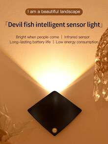 1 قطعة/3 قطع مصباح حائطي ديكوري بشكل سمكة الراي الجديد، إضاءة ليلية بمستشعر حركة لديكور المنزل في غرفة النوم والرواق والشرفة والممر، إضاءة سريعة الاستشعار للطاولة الجانبية والحمام والمطبخ وخزانة العرض - هوانغ غوانغ - قطعتان - مشاهدة 4