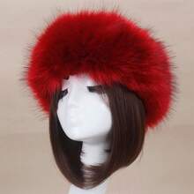 Women Faux Fur Headband With Elastic Fur Hat Winter Ear Warmer Earmuff Ski Warm - 中紫紅色 - 查看 2