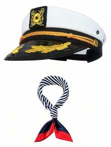 2pcs/Set (Navy Cap + Neckerchief) Captain's Hat, Yacht Sun Hat, Party Sailor Cap / Valentine's Day Set - Multicolor - View 2