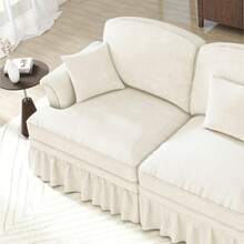 3-Seater Chenille Sofa With Funnel Armrests, Living Room Sofa With Movable Ottoman And Removable Ruffled Skirt, L-Shaped Modular Sofa For Living Rooms And Apartments - 白色 - 查看 7