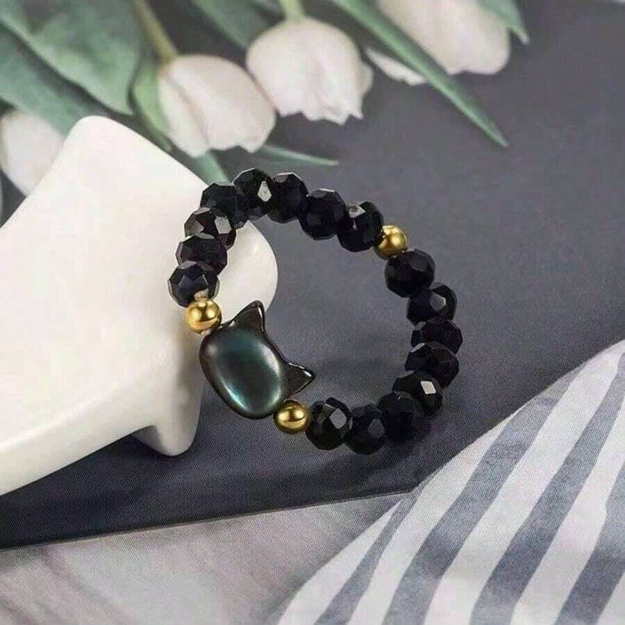 Cat-Themed Best Friend Rings Are Unique And Stylish, Making Them A Perfect Gift For Students And Girls. - Black - View 1