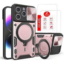 Funda para iPhone 14 Pro Capa Case [Não para carregamento sem fios] - con Protector de Pantalla y Soporte de teléfono Incorporado - Rosa,37517411 - Blanco y Negro - Ver 1