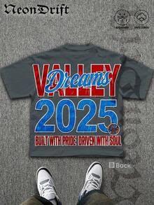 Men's Y2K "Dreams Valley" Auto Repair Shop Graphic T-Shirt Drop Shoulder Vintage Cotton Crewneck Tee 
 Style Scene Version (Emphasizing Retro Atmosphere) G48T - 深灰色 - 查看 9