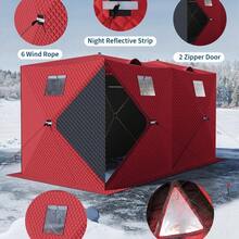 CuisinSmart Ice Fishing Shelter,1-2 Person Pop-Up Ice Fishing Tent 210D Ice Fishing Tent,Portable Hub-Style Shanty With Carrying Bag,Zippered Door,Wind Rope & Anchors - 141.73*70.8*77.74 INCH | Red - View 6