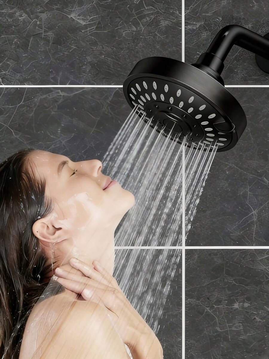 Cabezal de ducha redondo de alta presión de 5 modos, rociador de ducha de alta presión de 4 pulgadas con 5 ajustes y soporte ajustable, 5 patrones de rociado, sistema de ducha de lluvia que ahorra agua, boquilla autolimpiante y cara giratoria 360°, superficie pulida, cobertura de Body completo, fácil instalación, proporciona una experiencia de ducha refrescante, adecuado para el hogar, hotel, apartamento y baño del gimnasio, accesorio esencial para el baño moderno y la autocaravana, mejore su baño, ofrezca una experiencia de baño de lujo, opción de regalo ideal y renovación del baño