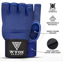 WYOX Vendas de Gel Boxeo, Guantes Interiores para Hombre y Mujer, Correa de muñeca de 80 cm, Soporte Acolchado para Nudillos, Vendas sin Dedos para Entrenamiento de MMA - S/M-Azul - Ver 2