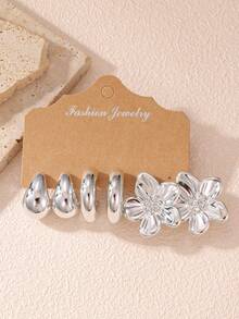 6-12pcs CCB Fashion Earrings, Flower, Water Drop C-Shape, Elegant & Cute Women Earrings - Multicolor - View 6