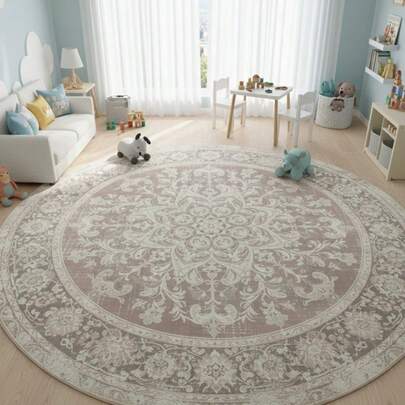 1pc Round Lotus Flower Decor Carpet, Living Room Rug, Area Rug, Living Room Carpet, Small Area Mat, Pad, Home Decor, Large Living Room Carpet, Round Rug, Living Room Home Decor, Room Decoration, Washable Carpet