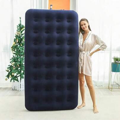 2-Person Inflatable Air Mattress - Portable Blue Flocked Inflatable Air Mattress - Foldable Single Inflatable Bed, Suitable For Camping, Home Travel, Backpacking, Camping Equipment, Camping Essentials