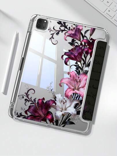 1个可爱卡通花卉字母双面亚克力透明水晶后盖，防震，兼容iPad第7、8和10代（10.2英寸）。内置Apple Pencil插槽，支持睡眠/唤醒功能。是万圣节和新年礼物的理想之选。