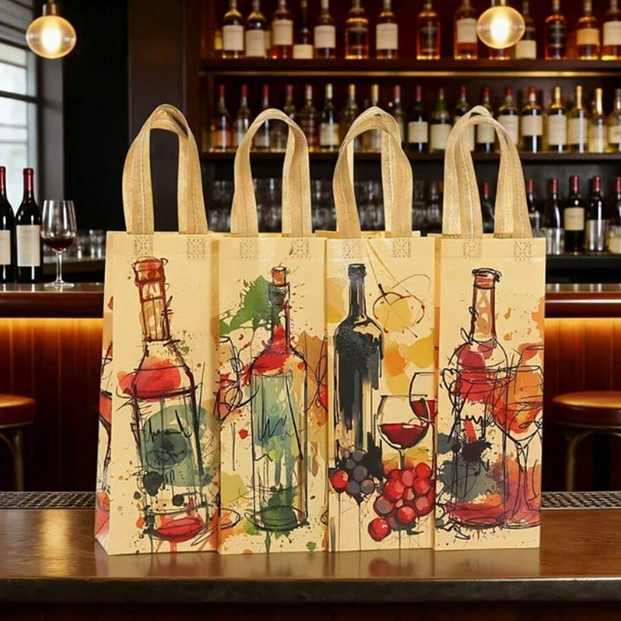 12个/8个/4个装葡萄酒礼品袋、绘画礼品袋、春季礼品包装袋，适用于节日、派对、生日、新年、复活节、情人节、母亲节、婴儿派对、父亲节、婚礼、周年纪念日、毕业典礼、教师节、中秋节、家庭聚会等场合。 - 橘色 - 查看 1