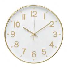 Wall Clock 12 Inch White-Gold Modern Simple Quartz Decorative Clock Non-TicFKing Silent Battery Operated Round Wall Clocks For Living Room Bedroom Kitchen Office Classroom - White-Gold - View 2