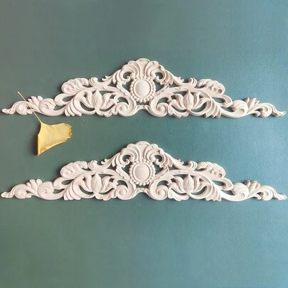 2pcs Unfinished Wooden Carved Inlaid Decorative Appliques, Woodworking Supplies, Exquisite Relief Wooden Appliques Suitable For Cabinets, Doors, Furniture, Accent Walls, Entryways, Offices, Holiday Decor, DIY Decoration