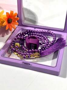 优雅悬浮盒串珠套装：花朵水钻戒指计数器+念珠手链、塔斯比赫计数器手链、计步器，适合节日聚会作为礼物 - 彩色 - 查看 5