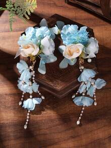 2pcs Pearl Tassel Bridal Hair Clip Hairpin Headpiece