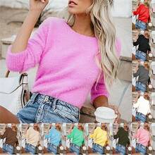 European And American Women's Fashion Wish Solid Color Fashion Long Sleeve Cashmere Sweater Top Women's Versatile 3D - Xám - Xem 2