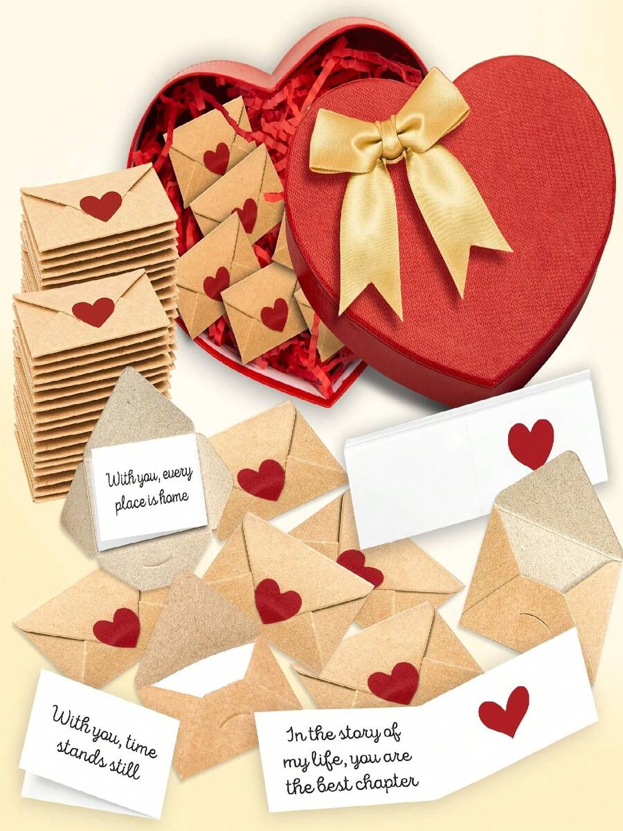 30/90pcs Mini Envelopes With Heart Stickers - Self-Seal Love Letter Envelopes, Mini Valentine Cards, Suitable For Weddings, Engagements - Sweet Romantic Gift For Boyfriend/Girlfriend