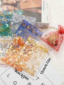 120/60/30/10个装金色心形欧根纱束口袋，节日惊喜礼品袋，婚礼派对回礼袋，伴娘礼物，宾客回礼，珠宝收纳袋，浴球，单身派对礼物，糖果礼品网眼束口袋，适用于节日、婚礼、浪漫惊喜 - 金色鏤空愛心網袋 - 查看 11