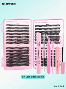 多功能DIY假睫毛嫁接礼盒套装 - 书本式假睫毛、胶水、卸妆液、镊子和睫毛刷 - 彩色 - 查看 11