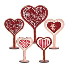 Valentines Day Wooden Decorations Set Of 5 Romantic Desktop Wooden Hearts Decor For Party - Multicolor - View 3