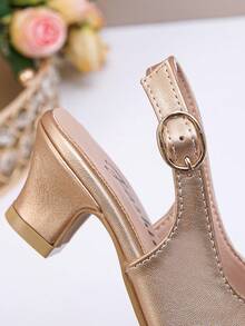 Girls' Heeled Sandals With Adjustable Activity Buttons,Pointed High Heels,Performance Shoes,Dance Party Dress Shoes, Versatile Shoes For All Seasons . - Champagne - View 7