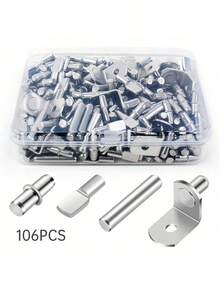 106pcs Metal Shelf Pins Kit, Nickel-Plated Support Pegs, 4 Styles, 5mm & 1/4 Inch, For Bookshelves, Cabinets, Kitchen Furniture & Closets