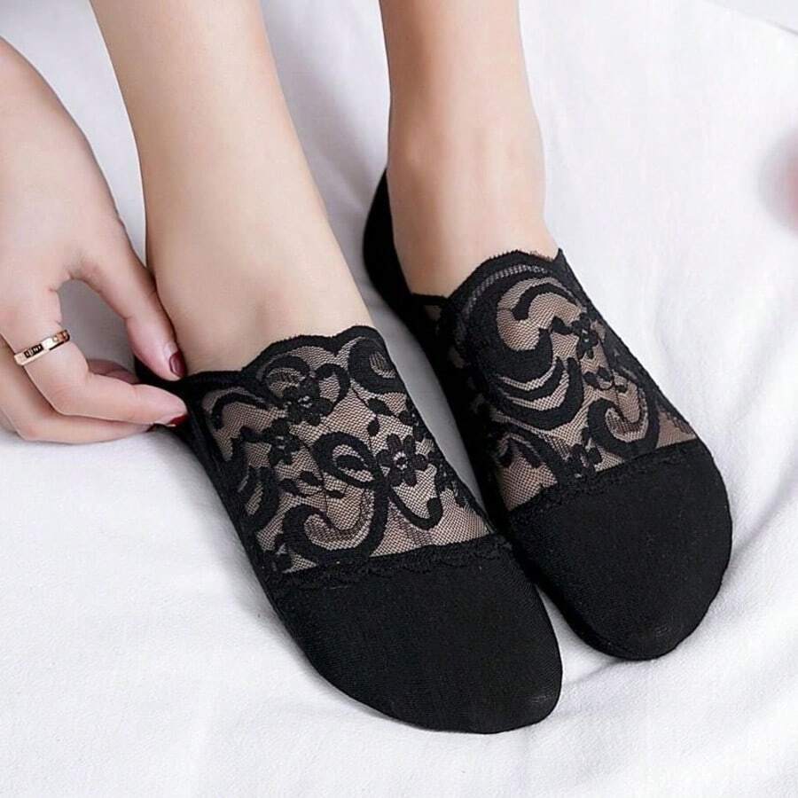 1/5 Pairs Women Lace Invisible Transparent Low Cut Ankle Leg Warmers, Silicone Non-Slip Boat Leg Warmers, Christmas Gift - Mouldless - View 1