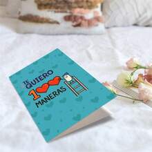 1pc "I Love You In 100 Ways" Greeting Card - Cute Character Ladder & Heart Design, Paper Material, Perfect For Friends/Colleagues/Partners, Romantic Love Expression Card - Multicolor - View 3