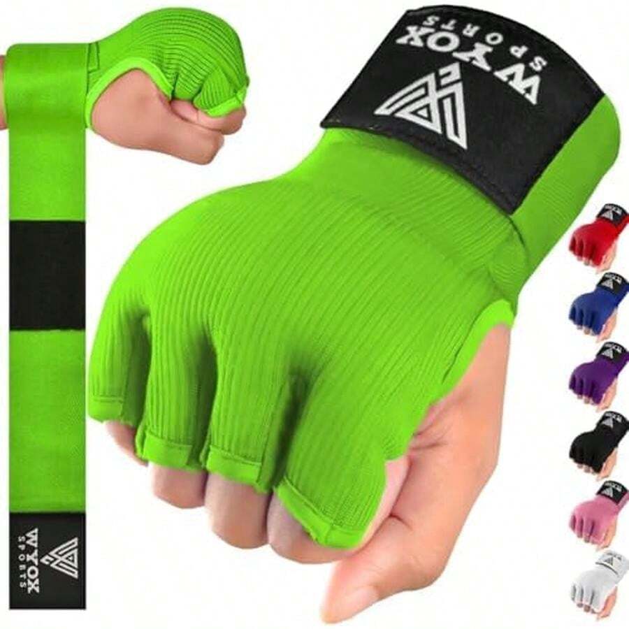 WYOX Vendas de Gel Boxeo, Guantes Interiores para Hombre y Mujer, Correa de muñeca de 80 cm, Soporte Acolchado para Nudillos, Vendas sin Dedos para Entrenamiento de MMA - S/M-Verde - Ver 1