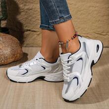 American Retro Contrast Color Running Shoes, Mesh Breathable, Thick Bottom Cushioning, Campus, Street, Daily Wear Template, Running Shoes To Grasp Relaxation Feeling, 5cm High Casual Shoes - Blue and White - View 4