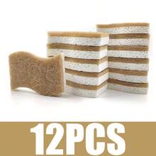 12 PIEZAS Esponjas naturales de fregado Esponja para lavar platos de fibra de pulpa de madera de sisal natural y microfibra Esponja de cocina para el hogar - Multicolor - Ver 11