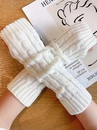 1 Par de Luvas Tricotadas, Aquecedores de Manga Listrados de Cor Sólida