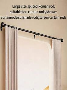 1pc Black/White Stainless Steel Combination Curtain Rod, Suitable For Bathroom Shower Curtain, Bedroom And Living Room Window Curtain, Roman Blind - Multicolor - View 3