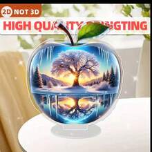 Acrylic Apple With Tree Of Life Design - Multi-Functional Decor Sphere For Home & Office, Winter Wonderland Theme, Ideal Holiday Gift, Desktop Decoration - Multicolor - View 5