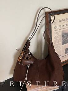 1pc New Autumn/Winter Women's One Shoulder Bag, Magnetic Closure, With Pendant, Suitable For Daily Outing, Dating, Commuting - Coffee - View 7