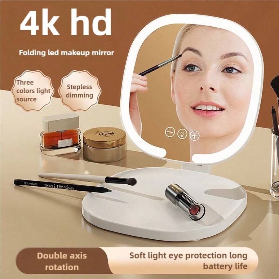 OBOVAY 1pc LED Makeup Mirror Lighted Cosmetic Mirror With Stand Dimmable Fill Light Len For Home Bedroom Desk Travel Portable Vanity Mirror Folding Type,1000mAh - Nhiều màu - Xem 1