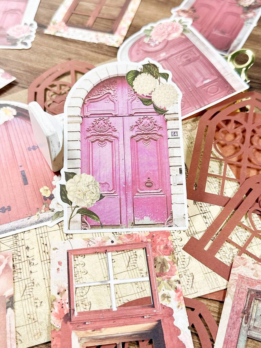 15pcs/Pack Vintage Hollow Decorative Flower Window Paper Cutting Scrapbooking Supplies, Multipurpose DIY Decoration, Planner, Junk Journal - Multicolor - View 1