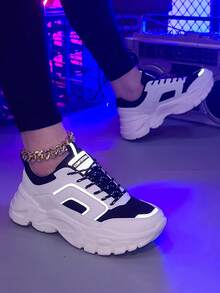 Chunky Sneakers For Women – White & Black Dad Shoes With Thick Sole, Comfortable Fashion Sneakers - Đen và trắng - Xem 4