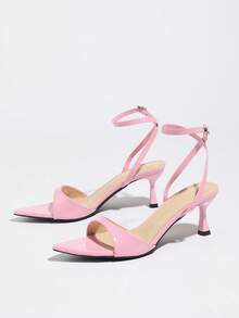 Giày sandal nữ gợi cảm, cạp chun rộng, mũi nhọn, quai ngang mắt cá chân, gót thấp, thanh lịch cho mùa xuân/hè, dự tiệc, thường ngày, dã ngoại, du lịch, giày cao gót màu hồng mềm mại, quyến rũ, kiểu dáng avant-garde. - Hồng - Xem 6