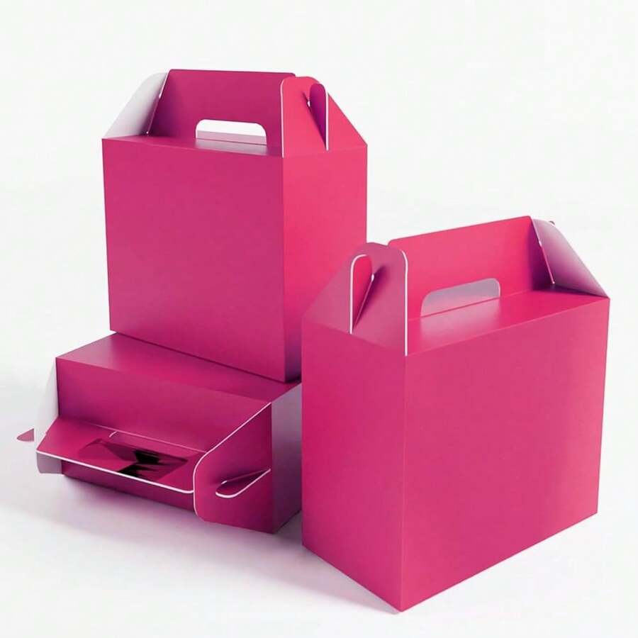 24Pack Hot Pink Party Favor Treat Box Packs, 7 * 3.5 * 6.6 Inch Goodie Box With Handles, Gable Gift Boxes For Valentine's Day,Birthdays,1Count(Packof24),HotPink - 亮粉紅色 - 查看 1
