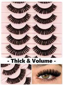 10 pares de pestañas postizas estilo ruso D-Curl esponjosas y gruesas, pestañas falsas de visón súper densas, crean un efecto de elevación de ojos, look de maquillaje dramático y grueso - Pestañas Fluffy - Ver 2