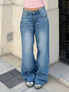 Quần jeans nữ ống đứng phong cách retro thường ngày kiểu boyfriend - Rửa trung bình - Xem 4