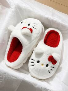 Hello Kitty Slippers, Casual Cute Fluffy Cat Home Shoes For Women, Round Toe Half-Covered Pink KT Cat, Red Bow 3D Ears Pink Slippers, Women's Winter Slippers, Women's Winter Home Shoes, Pink Hello Kitty Slippers, Sanrio Licensed HELLO KITTY Series - White - View 6